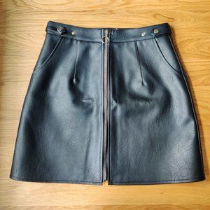 Zip Front Faux Leather Skirt